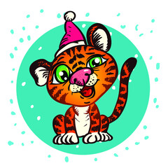 New Year's Eve illustrations depicting tiger cubs. The tiger is the symbol of the year 2022. Vector image that can be used for greeting cards