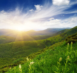 Fototapeta premium Mountain landscape on sun