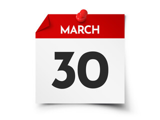 March 30 day calendar