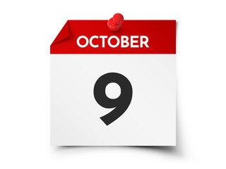 October 9 day calendar