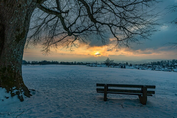 Fantastic snowy winter landscape near Heiligenberg on Lake Constance