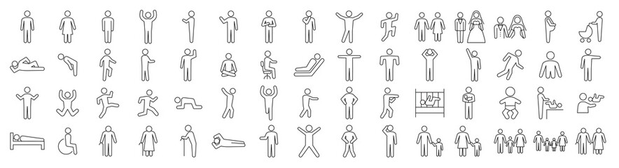 People pictogram set in various poses - obrazy, fototapety, plakaty