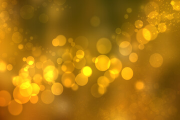 A festive abstract delicate golden yellow orange gradient background texture with glitter defocused sparkle bokeh circles. Card concept for Happy New Year, party invitation, valentine or other holiday