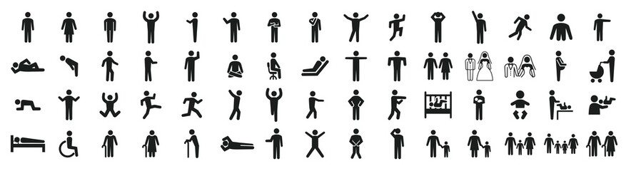 People pictogram set in various poses - obrazy, fototapety, plakaty
