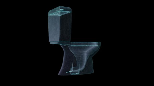 Hollogram model formation toilet. Rotating future 3d model.