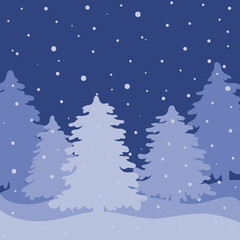 Night landscape with fir forest.