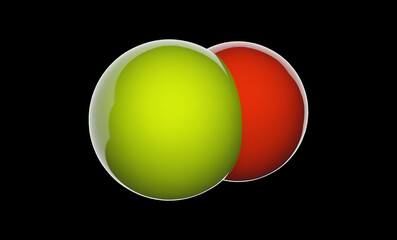 Magnesium oxide (formula: MgO). An inorganic compound that occurs in nature as the mineral periclase. Chemical structure model: Space-Filling. 3D illustration. Isolated on black background.
