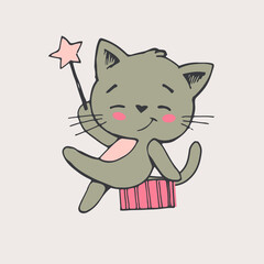 Cartoon funny kitten dancing on a white background vector