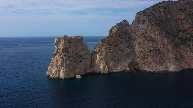 Aerial view of the rocky coast of Ibiza island, Spain, Balearic islands