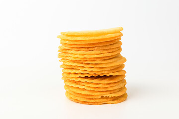 Potato chips on white background