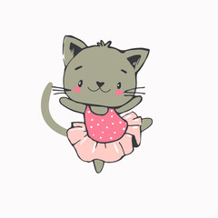 Cartoon funny kitten dancing on a white background vector