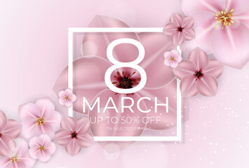 Poster International Happy Women's Day 8 March Greeting card sale banner. Can be used for advertising, web, social media, poster, flyer, greeting card. Vector Illustration EPS10
