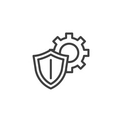 Cyber security technology line icon. linear style sign for mobile concept and web design. Shield and gear outline vector icon. Symbol, logo illustration. Vector graphics