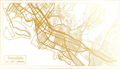 Honolulu USA City Map in Retro Style in Golden Color. Outline Map.