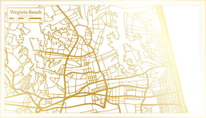 Virginia Beach USA City Map in Retro Style in Golden Color. Outline Map.