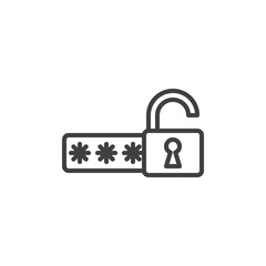 Unlock password line icon. Lock with code linear style sign for mobile concept and web design. Password access outline vector icon. Symbol, logo illustration. Vector graphics