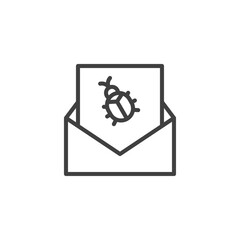 Virus email line icon. linear style sign for mobile concept and web design. Envelope email with bug outline vector icon. Symbol, logo illustration. Vector graphics