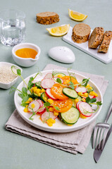 Vegetable salad with pea sprouts
