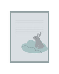 Vector children's card with a hare on a cloud. Text templates for children's party, baby shower, postcards, invitations, diplomas.