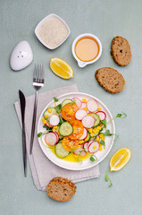 Vegetable salad with pea sprouts