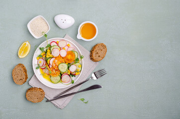Vegetable salad with pea sprouts