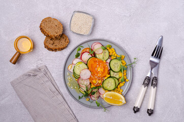 Vegetable salad with pea sprouts