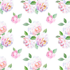 Beautiful watercolor peony flowers pattern design. Floral hand drawn illustration for wallpaper, textile or wrapping paper