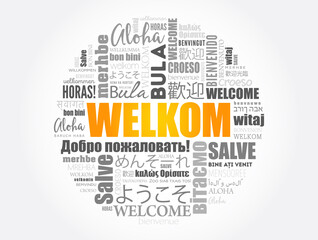 Fototapeta premium Welkom (Welcome in Afrikaans) word cloud in different languages, conceptual background