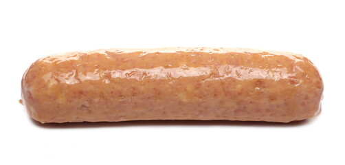 Raw sausage, uncooked hot dog isolated on white background