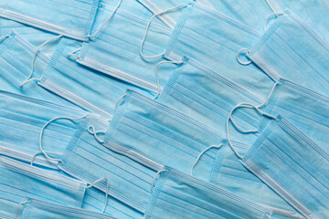 Full frame blue disposable protective face masks
