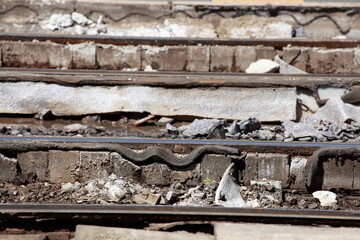 Straßenbahnschienen, Erneuerung, Gleisbauarbeiten, Baustelle, Deutschland, Europa