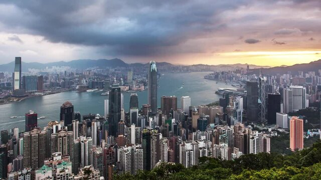 Hong  Kong sunrise view from Victoria peak, Time lapse