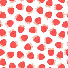 Seamless pattern with cartoon berries, decor elements. Colorful vector flat style for kids. hand drawing. valentines day. Romantic design for print, wrapper, fabric.