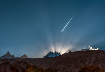 landscape with snow mountains and blue sky 