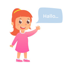 Girl greet say hello, back to school vector