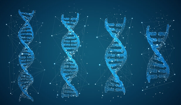 vector set of 3d dna spirals with glow