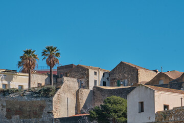 Fototapeta na wymiar Cagliari old Castle city with close-up of ancient buildings - Sardinia - Italy.