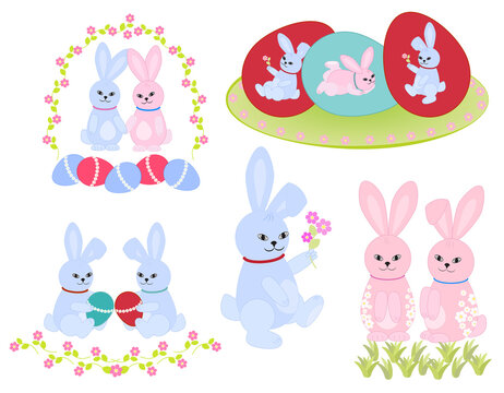 Set of images of easter bunnies