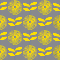Seamless Modern Flower Pattern in Yellow and Grey for Fabric and Textile Print