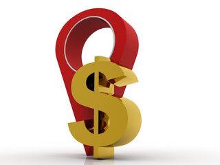 3d rendering Dollar symbol with navigation
