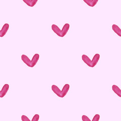 Vector watercolor seamless pattern with pink hearts, cute love texture