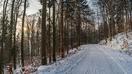 Fantastic snowy winter landscape near Heiligenberg on Lake Constance