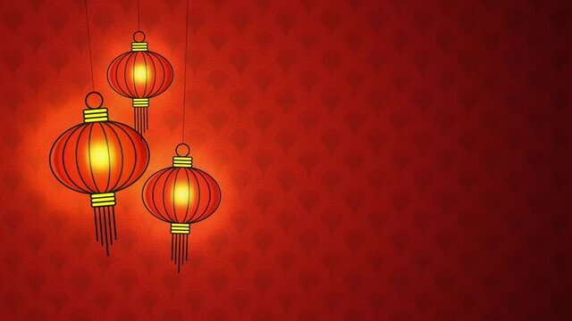 Animated shining red Chinese lanterns set