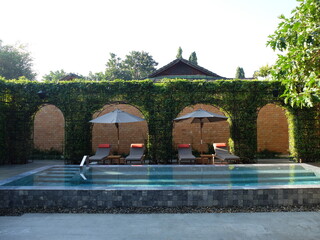 pool in the garden with symmetrical proportion 