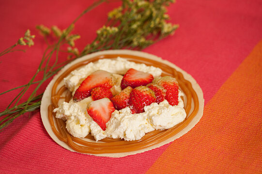 obleas, colombian dessert with arequipe and chantilly