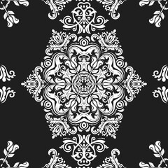 Orient vector classic pattern. Seamless abstract background with vintage white elements. Orient dark background. Ornament for wallpaper and packaging
