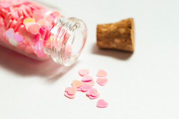 glass bottle with hearts for Valentine's day