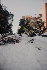 Snowy street in Madrid
