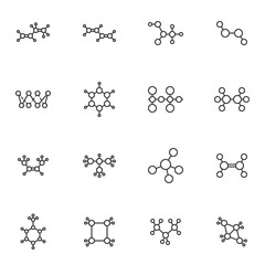 Molecule structure line icons set, molecular gas formula outline vector symbol collection, linear style pictogram pack. Signs, logo illustration. Set includes icons as chemical molecule connection