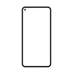 Smartphone with a selfie camera on the left side on white background. Isolated flat vector illustration, design template